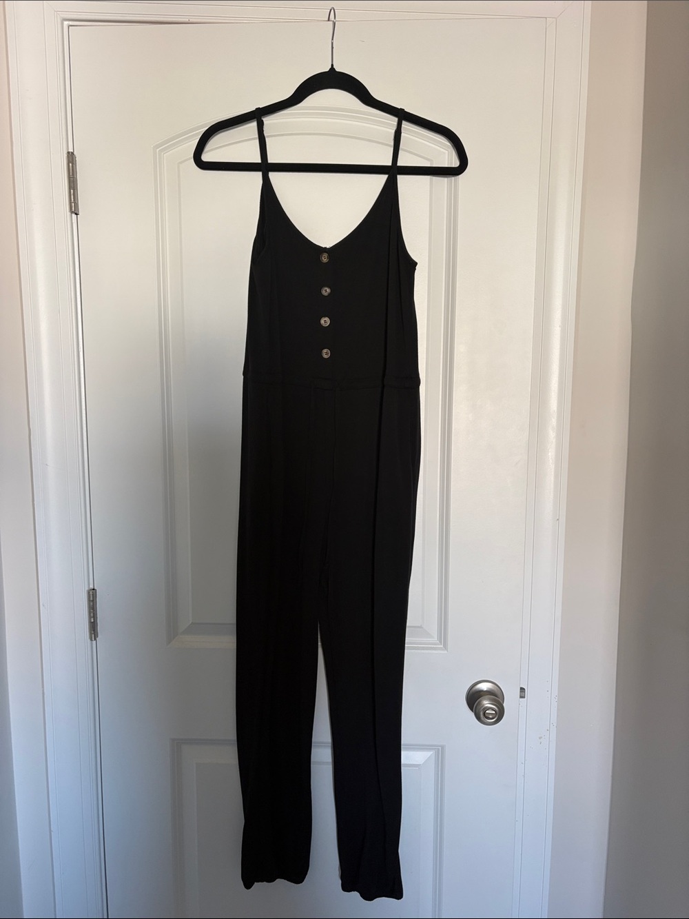Anna Grace Black Sleeveless Button-Front Jumpsuit